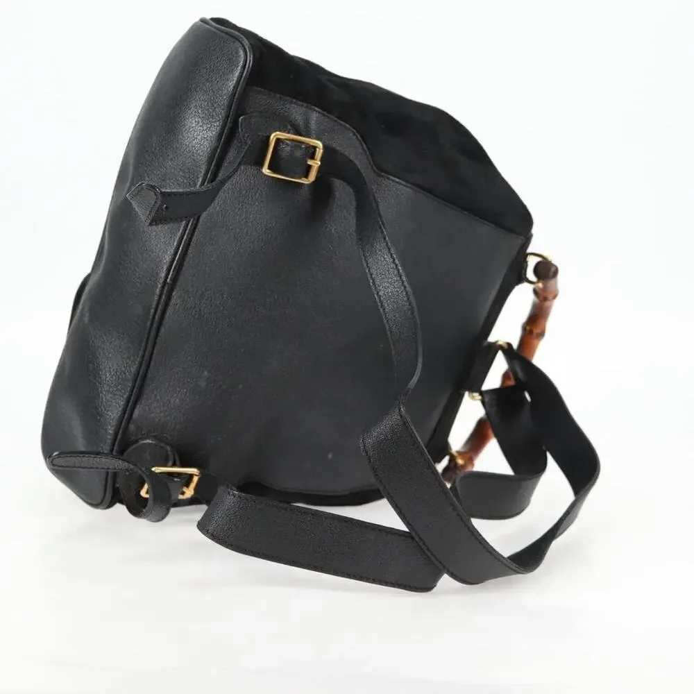 Gucci Bamboo Suede Leather Backpack Black